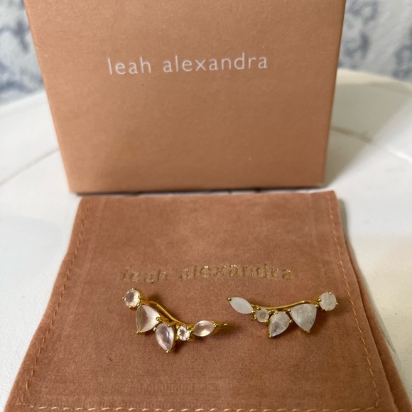 Leah Alexandra Wing Ear Climbers Gold & Moonstone - Picture 5 of 5